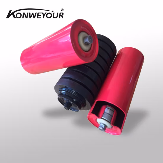 벨트 컨베이어 HDPE 나일론 플라스틱 강철 자체 정렬 훈련 캐리 캐리어 트로프 고무 코팅 디스크 충격 오프셋 플랫 리턴 윙 가이드 화환 롤러